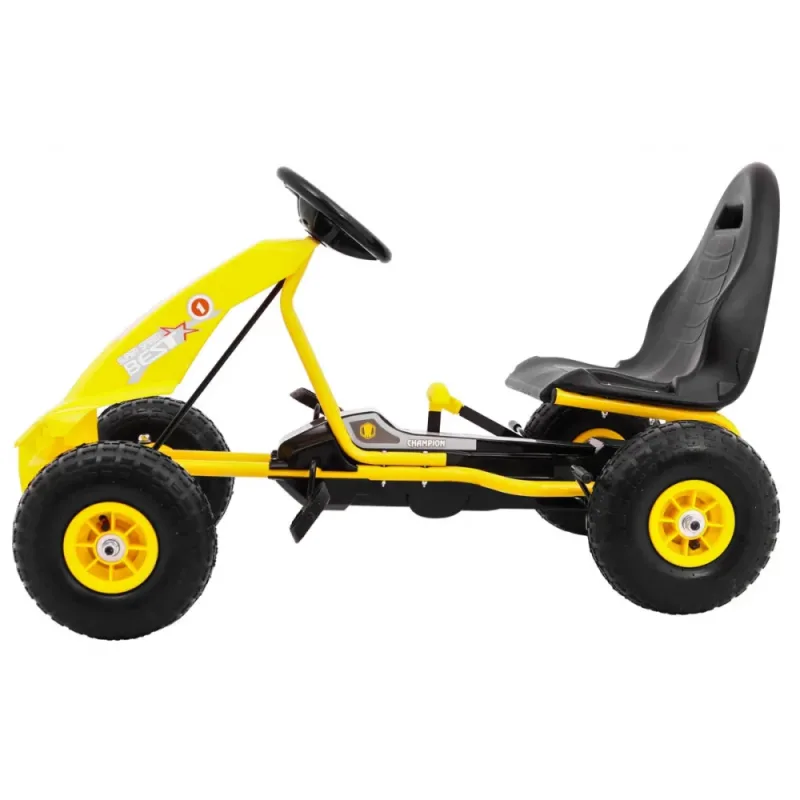 "Champion" pedalinis kartingas vaikams 3+ Geltonas + Pripučiamos padangos + Reguliuojama sėdynė + Rankinis stabdis · 3