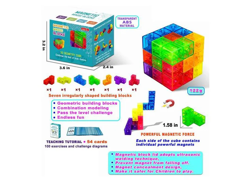 Magnetinių 3D kaladėlių dėlionė kubas su kortelėmis · 2