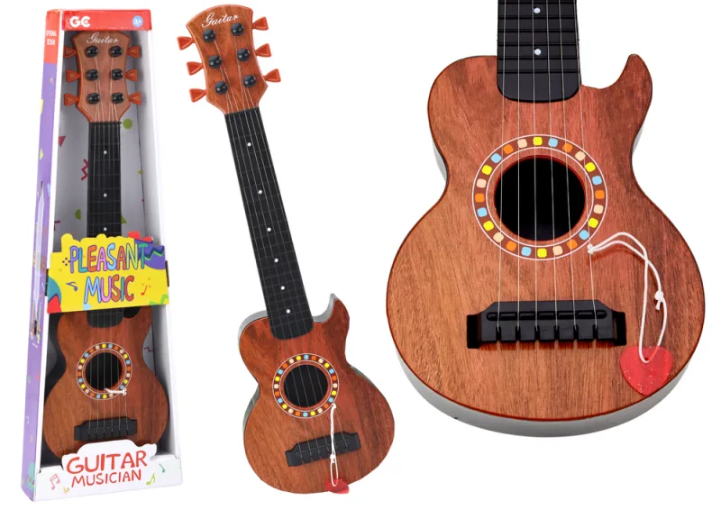 Vaikiška medinė žaislinė gitara, ruda, su brauktuku · 1