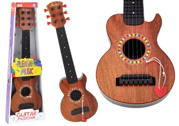 Vaikiška medinė žaislinė gitara, ruda, su brauktuku