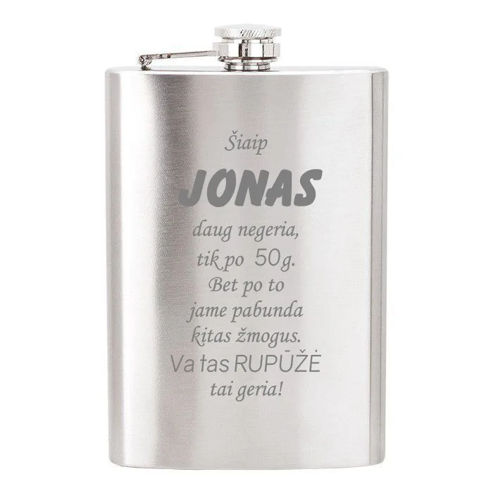Metalinė gertuvė (fleškutė) „Šiaip JONAS daug negeria“