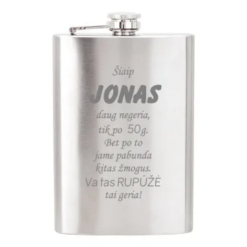 Metalinė gertuvė (fleškutė) „Šiaip JONAS daug negeria“