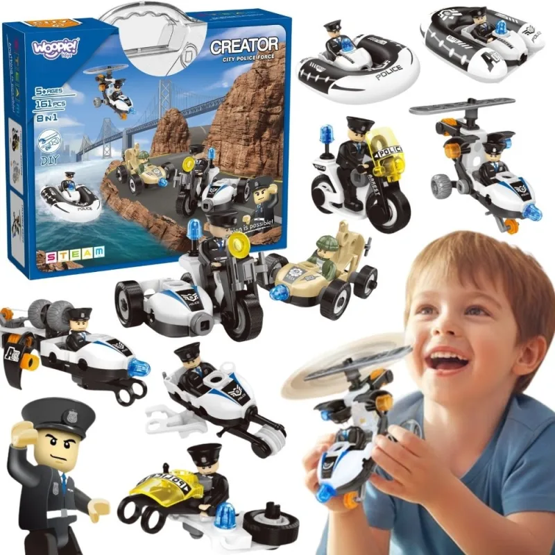 Konstruktorius WOOPIE Policijos transporto priemonės 8 STEAM modeliai · 1