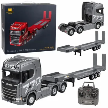 Nuotoliniu būdu valdomas sunkvežimis Scania 770S su priekaba, RC „Huina“, sidabro spalvos, 1:18