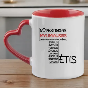 Standartinis puodelis su širdelės formos rankenėle „TĖTIS“