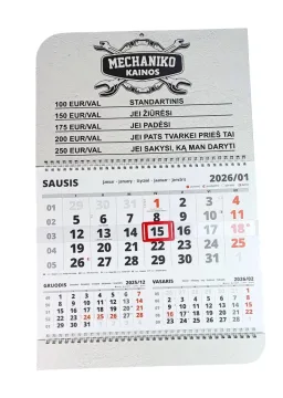 Sieninis kalendorius su spauda „Mechaniko kainos“