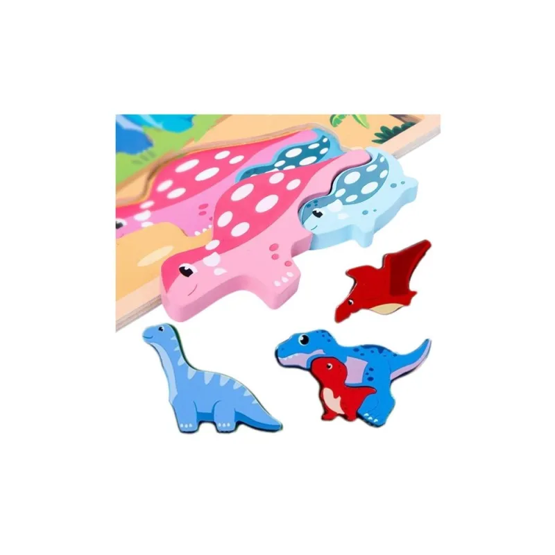 Edukacinė medinė dinozaurų dėlionė su piešimo lenta 2in1 Dinozaurai 12el. · 2