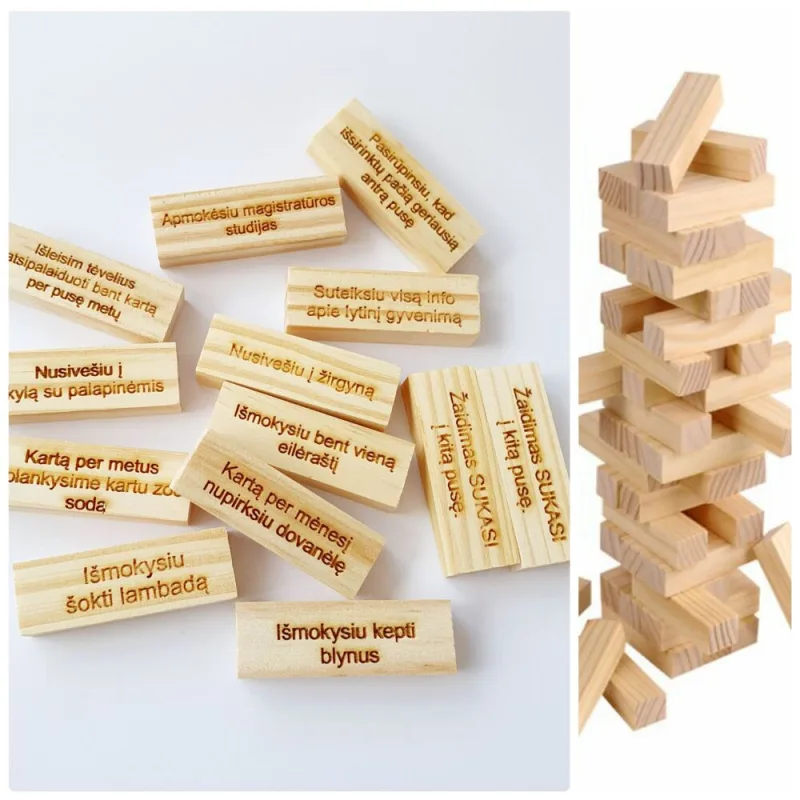 Kaladėlių žaidimas „JENGA BOKŠTAS su krikštynų pasižadėjimais“