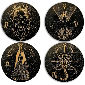 Medinių puodelių padėkliukų rinkinys „Zodiakas“ (4 – 12 vnt)
