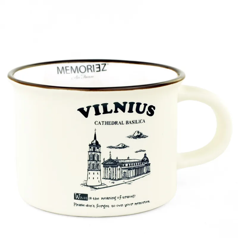Baltas matinis keraminis puodelis „Vilnius Cathedral Basilica“ MEMORIEZ, 150 ml