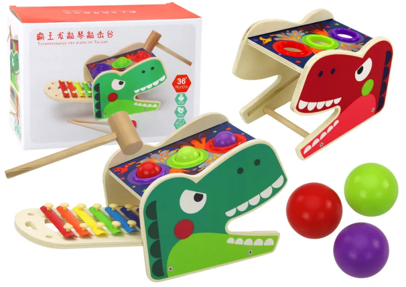 Medinis dinozauro 2in1 mušamasis žaislas su kamuoliukais ir cimbolais · 1