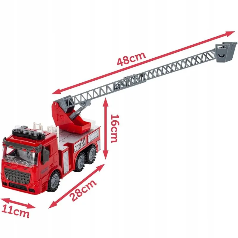 Žaislinis gaisrinis automobilis su besisukančiomis kopėčiomis, 28 cm · 3