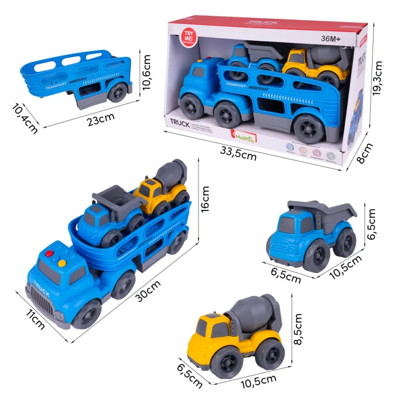 Žaislinis sunkvežimis- vilkikas su statybiniais automobiliais · 2