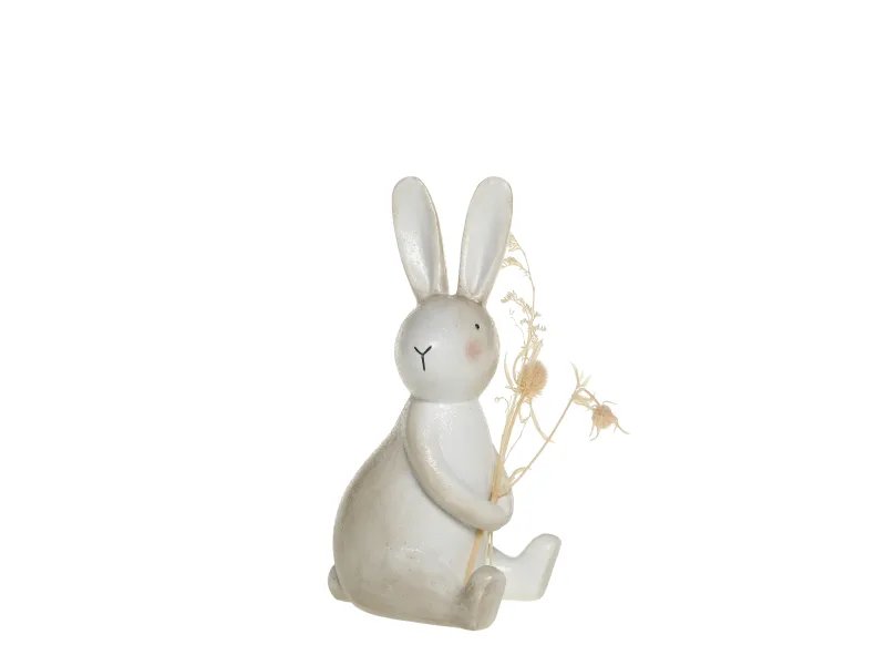 Sėdinčio triušio su gėlėmis figūrėlė  H14/L5.5/W6 cm