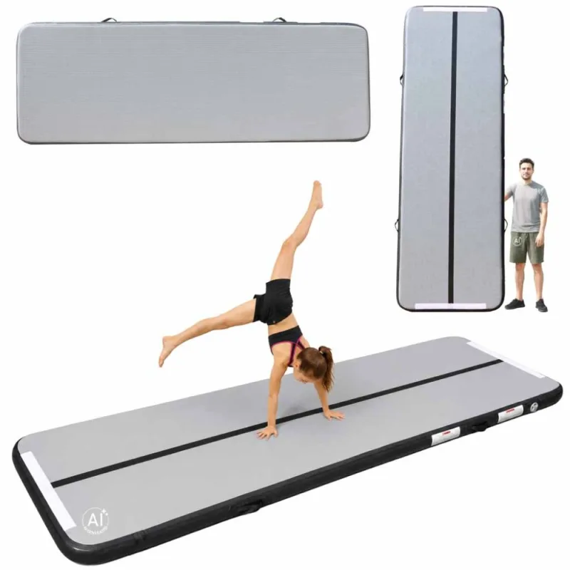 Gimnastikos kilimėlis Air Track su elektrine pompa 400x100x10cm, pilkas · 1