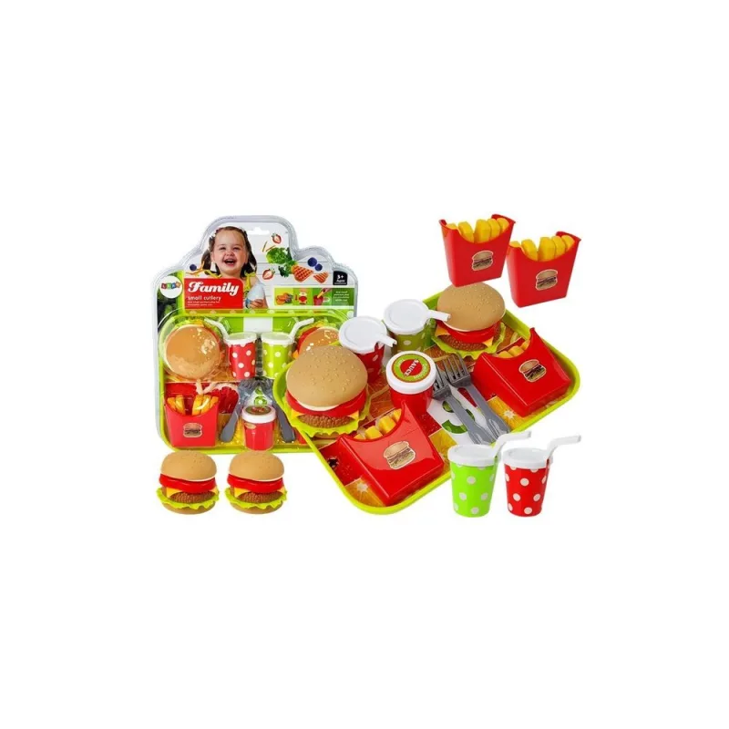 Greito maisto rinkinys Fast Food: mėsainiai, bulvytės, gėrimai, padėklas vaikams · 1