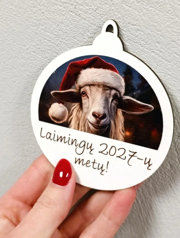 Kalėdinis žaisliukas su ožka „Laimingų 2027-ų metų“ · 2