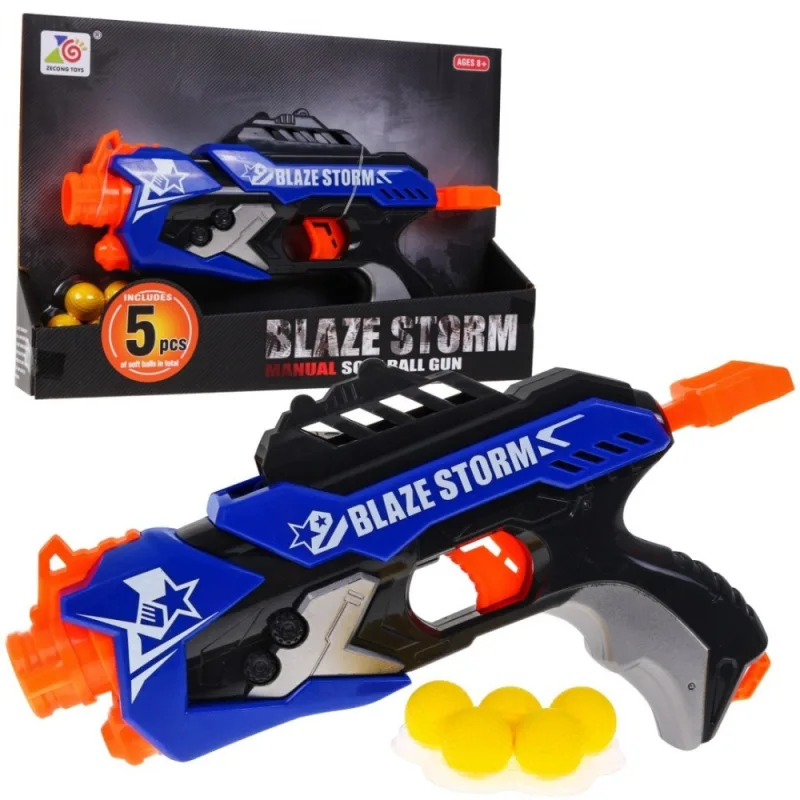 Spyruoklinis pistoletas vaikams 8+ Blaze Storm 5 kulkos Putų kamuoliukai + rankinis mechanizmas · 1