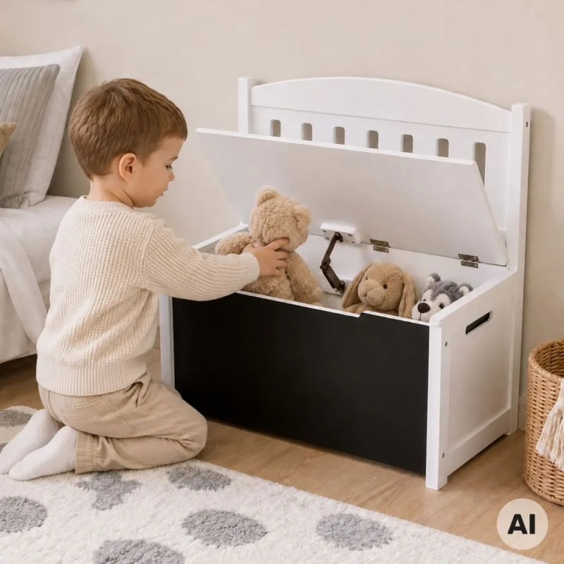 Medinė žaislų dėžė - suoliukas su piešimo lentele Tooky Toy 3-in-1 · 2