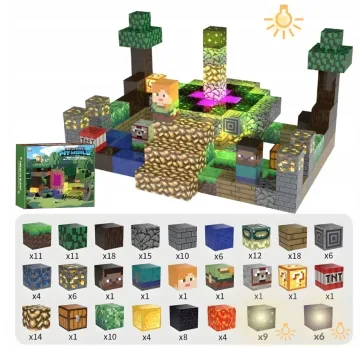 Šviečiančios minecraft magnetinės kaladėlės „Pixel“ – 180 dalių konstruktorius su LED elementais.