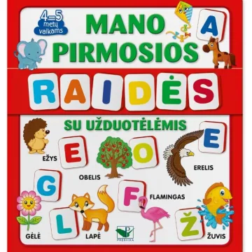 Mano pirmosios raidės SU UŽDUOTĖLĖMIS 4-5m.v.(knyga su 64 putplasčio kortelėmis)