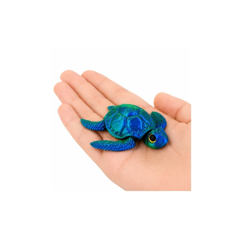 3D jūrų vėžlio figūrėlė su judančiomis pelekais ir galva, mėlynai žalia, 8 cm · 3