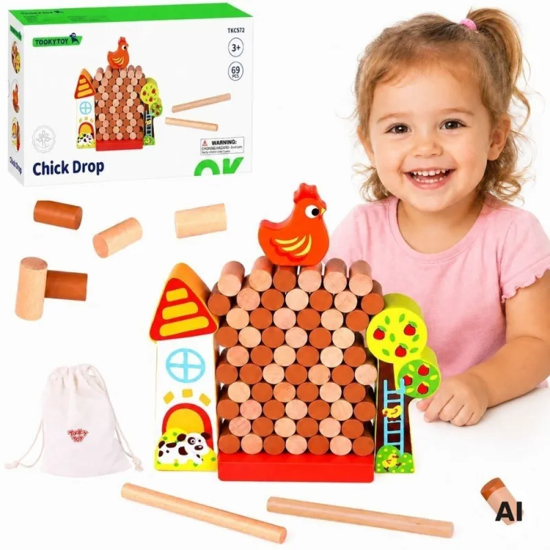 Arkadinis žaidimas TOOKY TOY „Krentanti višta“ – medinė ferma · 1