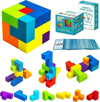 Magnetinių 3D kaladėlių dėlionė kubas su kortelėmis