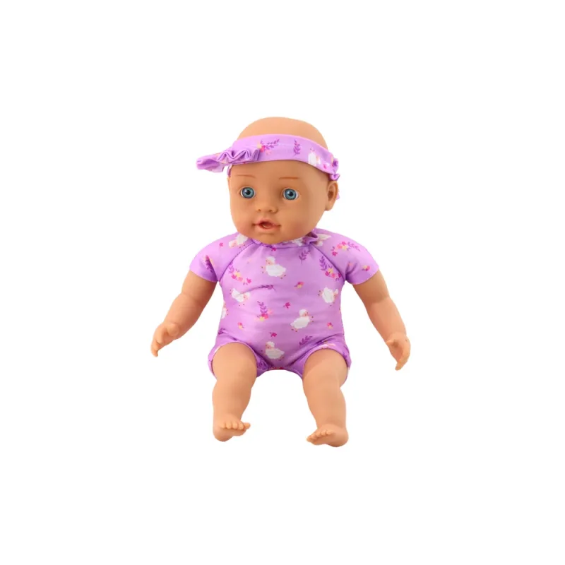 Lėlė kūdikis su violetiniu kostiumėliu Minkšta pilvo juosta su peteliške 31 cm · 2