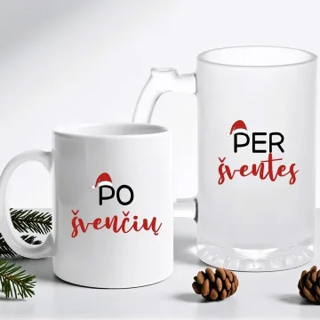Dovanų rinkinys su standartiniu puodeliu ir bokalu „Per šventes, po švenčių“