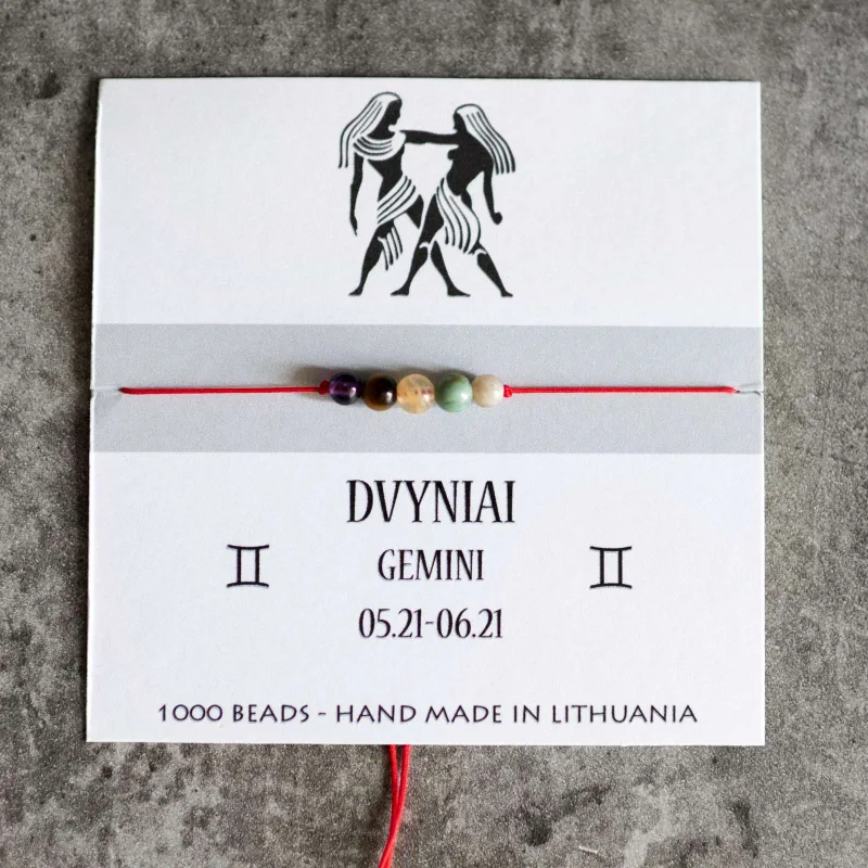 Raudono (juodo) siūlo sėkmės apyrankė Dvynių ženklui