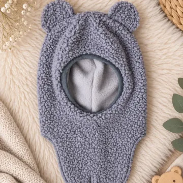 Pilkas žieminis vaikiškas Teddy šalmukas su ausytėmis