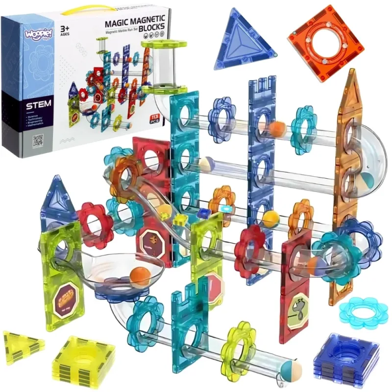 Magnetinis konstruktorius WOOPIE 3D edukacinis kamuoliukų kelio rinkinys 113 el. · 1
