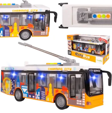 Žaislinis miesto autobusas su šviesa, garsu ir atsidarančiomis durimis