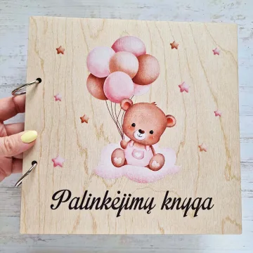 Palinkėjimų knyga mergaitės krikštynoms „Meškiukas su balionais“