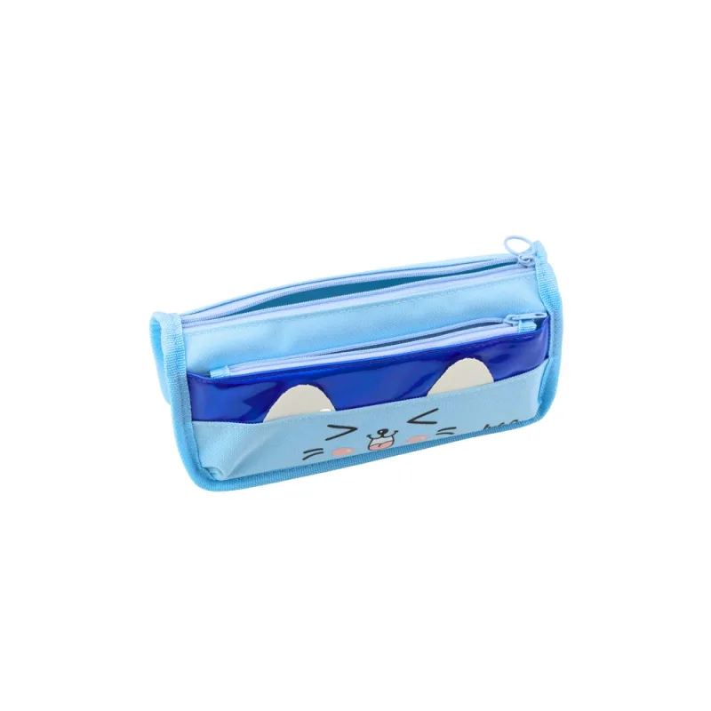 Mokyklinis penalas Dvi kišenės Mėlynas katės motyvas 22cm · 2