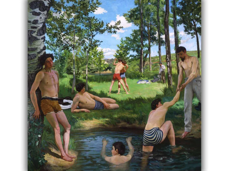 Reprodukcija „Vasaros scena“, Frédéric Bazille (1869)