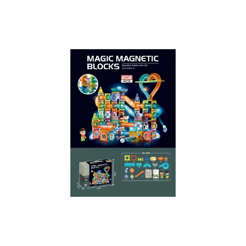 Šviečiantis magnetinis konstruktorius 3D, 202 elementai · 1