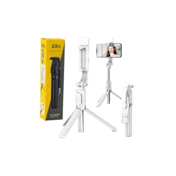 Telefono trikojis Selfie Stick su „Bluetooth“ nuotolinio valdymo pultu ir laikikliu ZS8, baltas