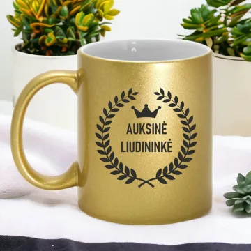 Aukso spalvos puodelis su blizgučiu „Auksinė Liudininkė“