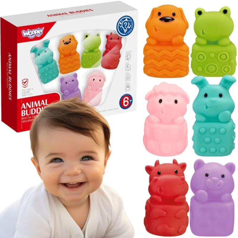 Minkštų sensorinių žaislinių gyvūnėlių rinkinys WOOPIE BABY 6 vnt · 1