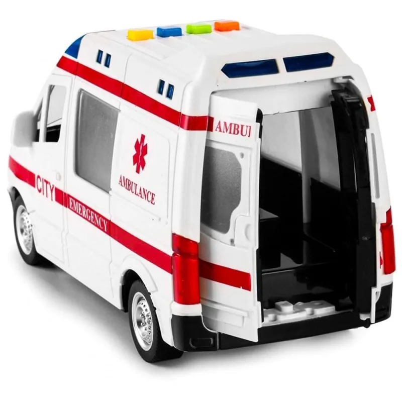 Interaktyvus greitosios pagalbos automobilis su atsidarančiomis durimis · 3