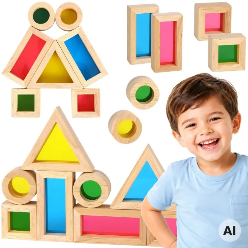 Mediniai spalvoti veidrodiniai blokai TOOKY TOY, 8 vnt rinkinys, FSC · 1