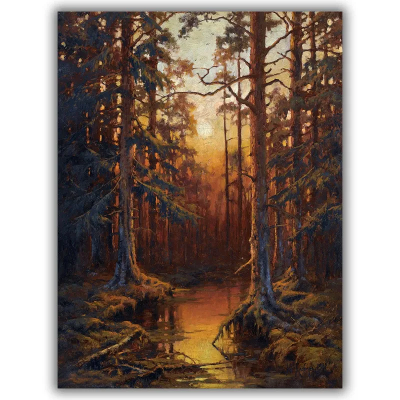 Reprodukcija „Miško saulėlydis“, Julius Sergius Klever, (1912)