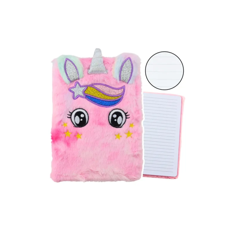 Pliušinis liniuotas užrašų sąsiuvinis Unicorn Pink Rainbow · 1