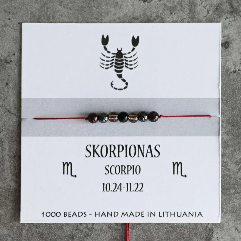 Raudono (juodo) siūlo sėkmės apyrankė Skorpiono ženklui
