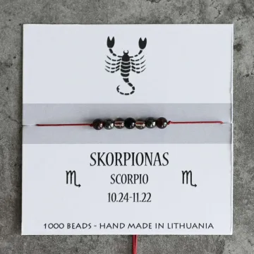 Raudono (juodo) siūlo sėkmės apyrankė Skorpiono ženklui