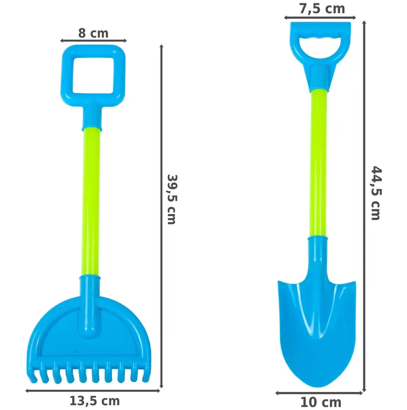 Grėblys ir kastuvas žaidimams smėlyje, 44,5 cm · 2