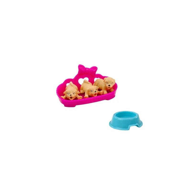 Mini lėlė ilgais plaukais + Trys šuniukai · 3