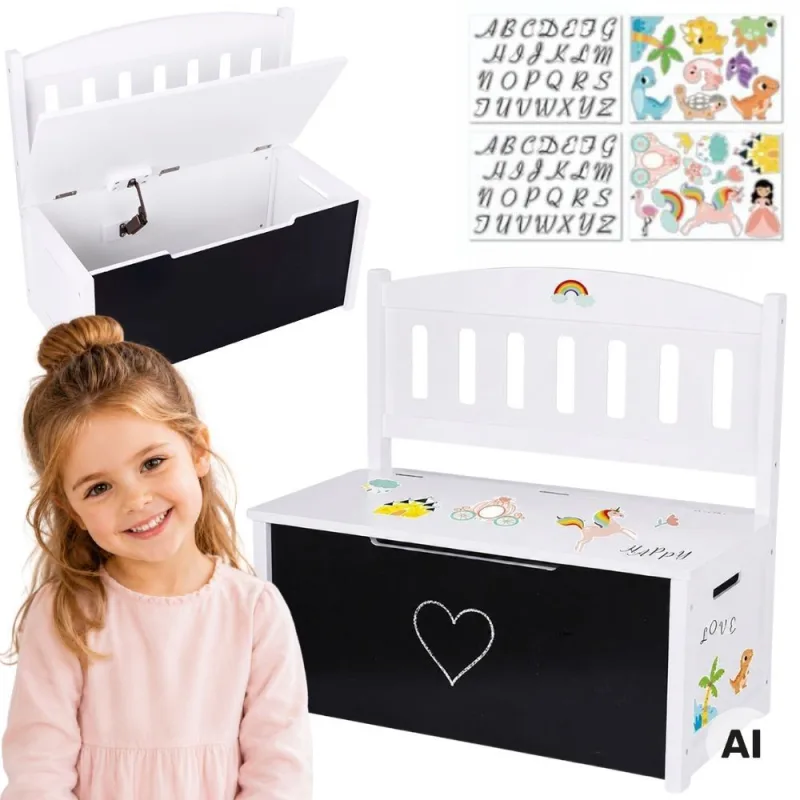 Medinė žaislų dėžė - suoliukas su piešimo lentele Tooky Toy 3-in-1 · 1